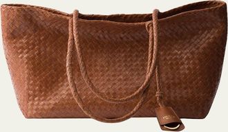 Prada Madras Woven Leather Tote Bag