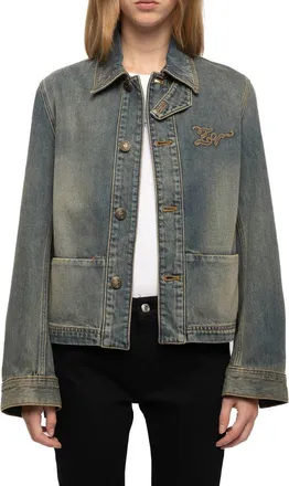 Zadig&Voltaire Lessa Logo Denim Jacket in Medium Blue at Nordstrom, Size X-Small