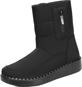 Generic WomenS Ankle Wide Boots Plush Deer Prints Flat Round Toe Lazy Suede Shoes Boots Leather Ankle Boots for Women (Black, 6.5)