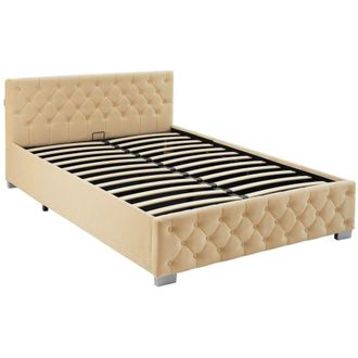 TecTake Cama tapizada con LED y somier abatible, 250 kg, 140 x 200 cm, beige