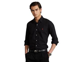 Polo Ralph Lauren Classic Fit Garment Dyed Oxford Shirt Mens Long Sleeve Pullover Polo Black : 2XL, Cotton