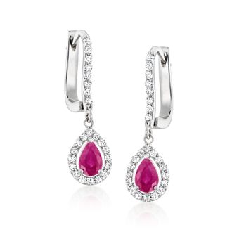 Ross-Simons Ruby and. Diamond Teardrop Earrings in 18kt White Gold