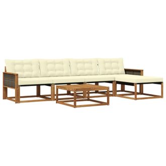 vidaXL Conjunto De Sof&aacute;s De Exterior Con Coj&iacute;n 6 Pcs Natural Y Crema Vidaxl