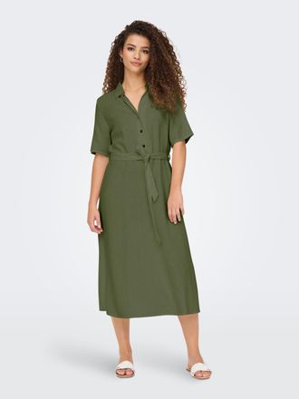 Jacqueline de Yong Blusenkleid JDY JDYSAY 2/4 MIDI SHIRT DRESS WVN NOOS, Damen, Gr. XS, N-Gr, gr&uuml;n (kalamata), Web, Obermaterial: 55% Leinen, 45% Viskose, unifarben, Kle