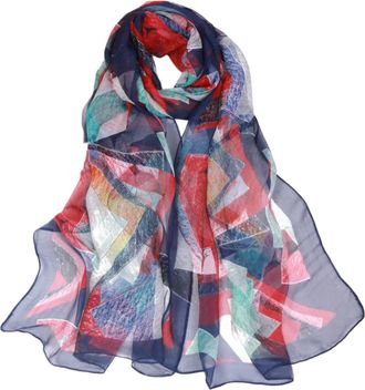 Generic Scarfs for Women Chiffon Scarf Lightweight Plum Blossom Leaf Pattern for Beach Daily Party Banquet (Leaf Dark Blue)