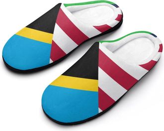 Generic U.S. And Tanzania Flag Cotton Slippers for Women Indoor Outdoor Slipper Slip-On Memory Foam Home Shoes