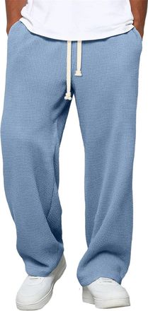 Generic Mens Elasticated Waisted Pants Drawstring Waffle Ribbed Trousers Straight Legs Casual Jogging Bottoms Baggy Plain Cuddly Textured Trouser Loose House 