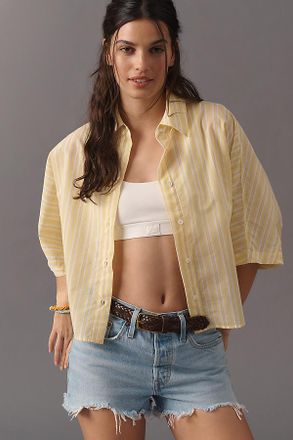 A Gold E Merrin Short-Sleeve Crop Buttondown Shirt
