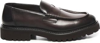 Doucal's Donkerbruine Leren Platte Schoenen - Heren - Loafers - Bruin - 41 EU - Leer - Schoenen