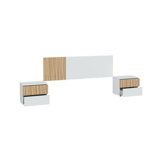 Dmora Cabecero Doyon, Cabecero Con 2 Mesitas De Noche, Juego De Dormitorio, 266x34h89 Cm, Blanco Y Roble - Dmora