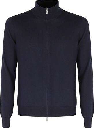 Tagliatore Blue Full-Zip Merino Wool Turtleneck