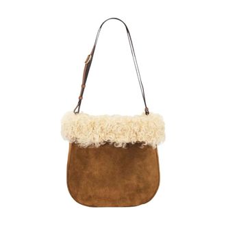 Saint Laurent Suede Shoulder Bag With Shearling Profile - female - Saint Laurent - Cross Body Bags - Multicolor - ONE SIZE - Bags