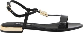 Dolce & Gabbana Zwarte platte sandalen voor vrouwen - Dames - Sandalen - Zwart - 39 1/2 EU - Schoenen