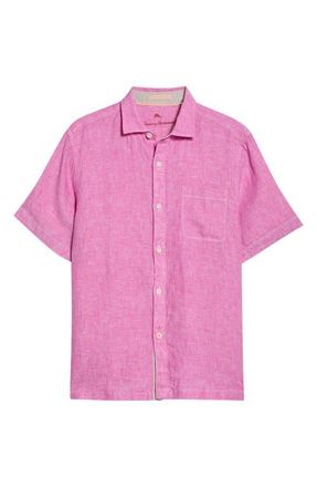 Tommy Bahama Paradise Breezer Short Sleeve Linen Button-Up Shirt in Pink Umbrella at Nordstrom, Size Xxx-Large