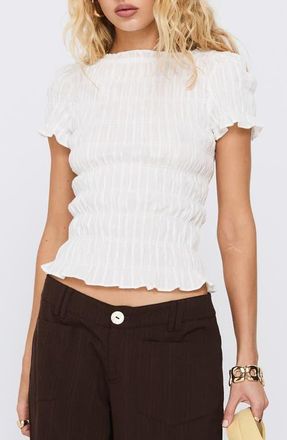 Princess Polly Romelle Smocked Cotton Top in White at Nordstrom, Size 2