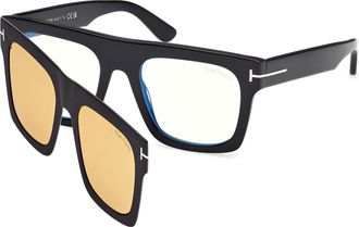 Tom Ford Blue Light Block with Amber Clip On Square Mens Eyeglasses FT6068-B 001 53