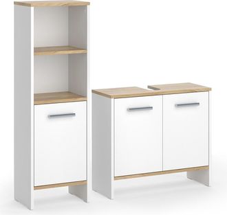 Vicco Conjunto De Muebles De Ba&ntilde;o Karli, Blanco/roble Dorado, 2 Piezas, Vicco