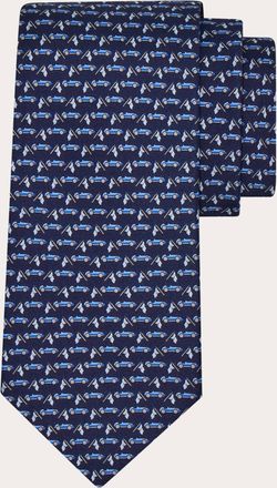 Ferragamo Men Race print silk tie Blue