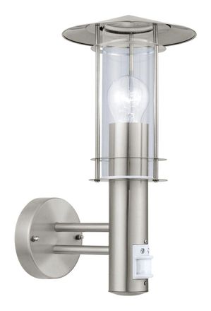 Loops IP44 Outdoor Wall Light & PIR Sensor Stainless Steel Lantern 1x 60W E27 Bulb in Metallics