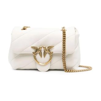 Pinko Shoulder Bags, female, White, Size: ONE SIZE Love Birds Quilted Leather Shoulder Bag