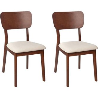 Beliani Comfortable Set of 2 Dining Chairs Upholstered Seat Dark Wood Light Beige Minier