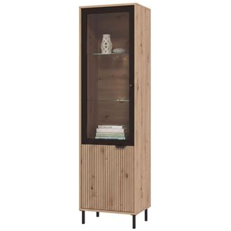 Dmora Vetrina Sorisole, Mobile Espositore 4 Ripiani, Apertura Battente, 2 Ante, 54.5x40x195h cm Marrone Rovere Nodi