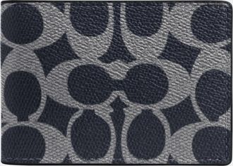 Coach Mens Compact Billfold Wallet In Signature Canvas - Dark Blue - One Size