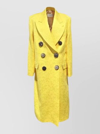 Dries Van Noten jewel button long coat textured lapels