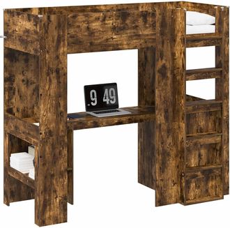 vidaXL Estructura De Litera Con Escritorio Roble Ahumado 75 X 190 Cm Vidaxl