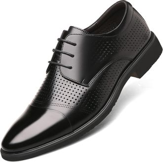 Generic Oxford Shoes for Men Lace Up Breathable Round Toe Derby Shoes Faux Leather Low Top Anti-Slip Rubber Sole Block Heel Wedding(Hollow Black,7.5 UK)