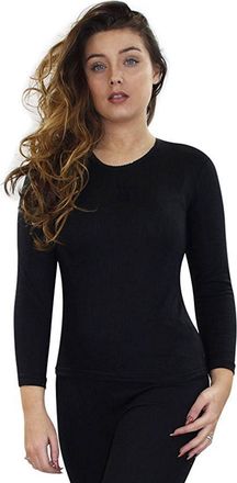 Generic Gaffer Ladies Thermal Big Size Womens Tops Long Sleeve T Shirt Winter Warm Lace Tshirt Underwear Ski Wear Black UK 18-20