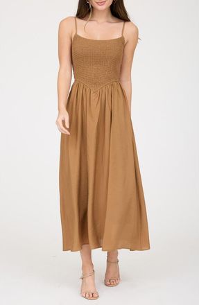 Blu Pepper Smocked Midi Dress in Brown at Nordstrom Rack, Size Medium