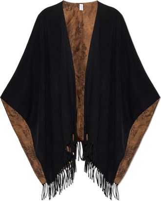 Ferragamo Omkeerbare Poncho met Franjes - Dames - Ponchos - Zwart - ONE Size - Wol - Jassen