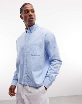 Weekday Oxford - Camicia a maniche lunghe squadrata azzurra-Blu