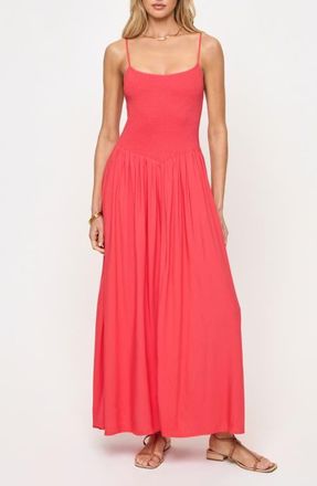 L*Space Misha Smocked Bodice Cover-Up Cotton Maxi Dress in Pout at Nordstrom, Size X-Small