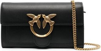 Pinko Structured Black Shoulder Bag With Gold-Tone Bird Clasp