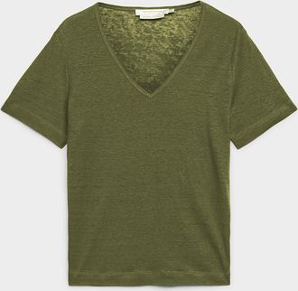Contemporaine Womens Pure linen V-neck T-shirt