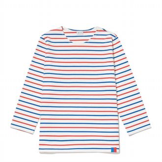Kule Womens Classic Three-Quarter Sleeves T-Shirt In White True Blue Poppy