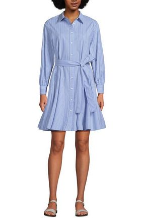Lands End Poplin Button Front Dress with Godets in Blue/white Mini Stripe at Nordstrom, Size X-Small P