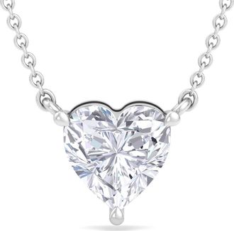 SuperJeweler Heart Shape Lab Grown Diamond Pendant Necklace in 14K White or Yellow Gold - 1/4 to 7 Carat Total Weight - Classic Solitaire Setting for Women
