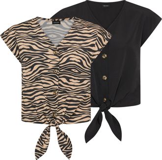 Laura Scott Kurzarmbluse LAURA SCOTT, Damen, Gr. 34, schwarz, Web, Obermaterial: 100% Polyester, bedruckt, Blusen Kurzarmbluse, femininer Stil, mit Kn&ouml;pfen, aus P