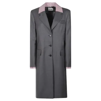 Miu Miu Single-Breasted Gabardine Coat - female - Miu Miu - Single-Breasted Coats - Gray - S - Coats
