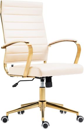 Clp Silla de oficina ajustable giratorio ergon&oacute;mico en simil cuero crema