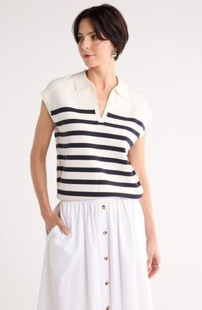 Nordstrom Rack Sleeveless Popover Polo Sweater in Ivory Tofu- Navy Eden Stripe at Nordstrom Rack, Size Xx-Large