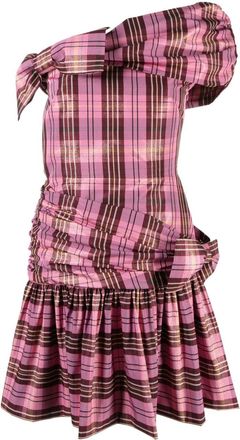 MOLLY GODDARD Dimitria Bow Detail Checked Dress - Womens - Polyester/Cotton/Lurex