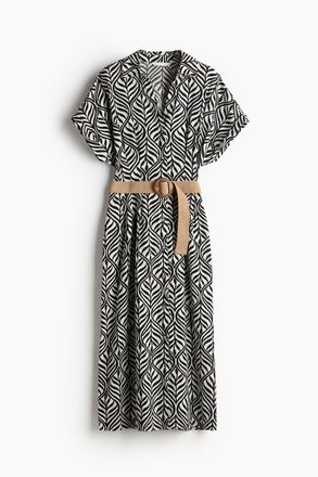 H&M Blusenkleid mit G&uuml;rtel - Schwarz/Blattmuster