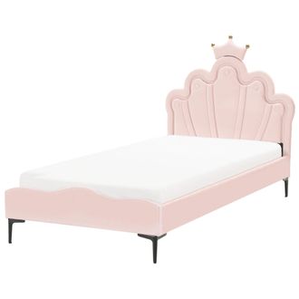 Beliani Cama Led Con Somier Moderna Tapizado De Terciopelo Infantil Somier De L&aacute;minas Rosa 90 X 200 Cm Rubien