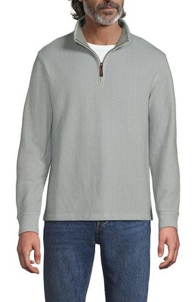 Lands End Bedford Rib Casual Quarter Zip Sweater in Granite Mini Gingham at Nordstrom, Size Medium