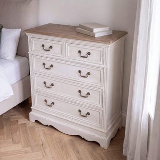 Maisons du monde C&oacute;moda con 5 cajones de madera de pino maciza crema 86 cm