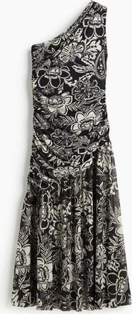 H&M Draped One-shoulder Dress in Black/floral at Nordstrom, Size Xx-Small